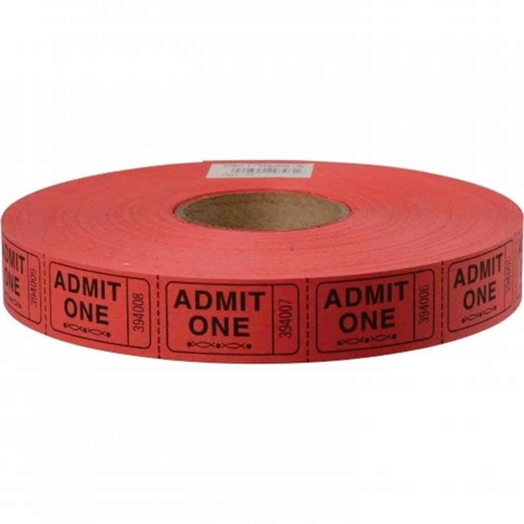 Stock Ticket Admit One Red 2000 Per Roll