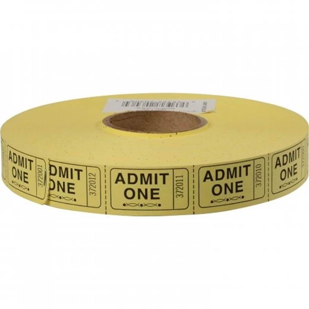 Stock Ticket Admit One Yellow 2000 Per Roll