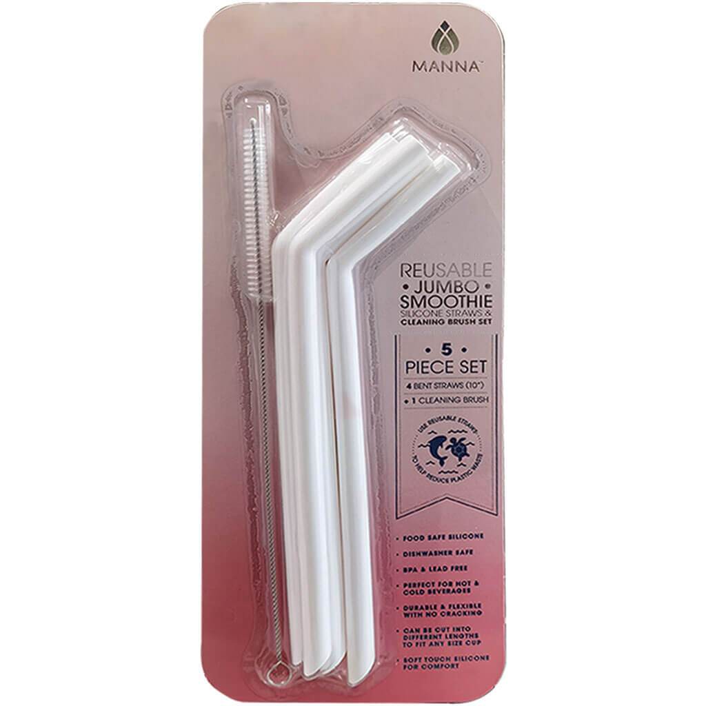 Smoothies Silicone Straws and Cleaning Brush Set, 5pc