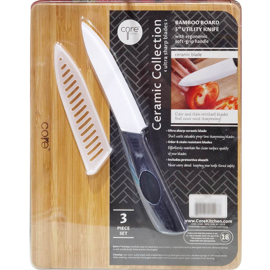 Bamboo Board Utility Knife Set, White Black
