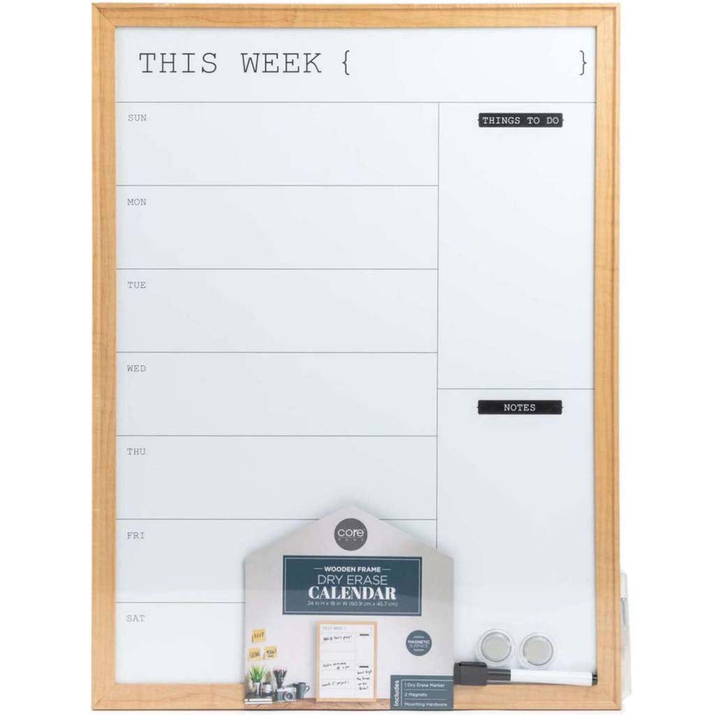 Natural Wooden Frame Magnetic Dry Erase Calendar