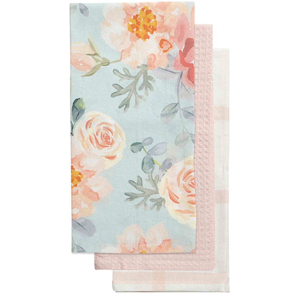 Peach Floral Tea Towel Set of 3 18in X 26in