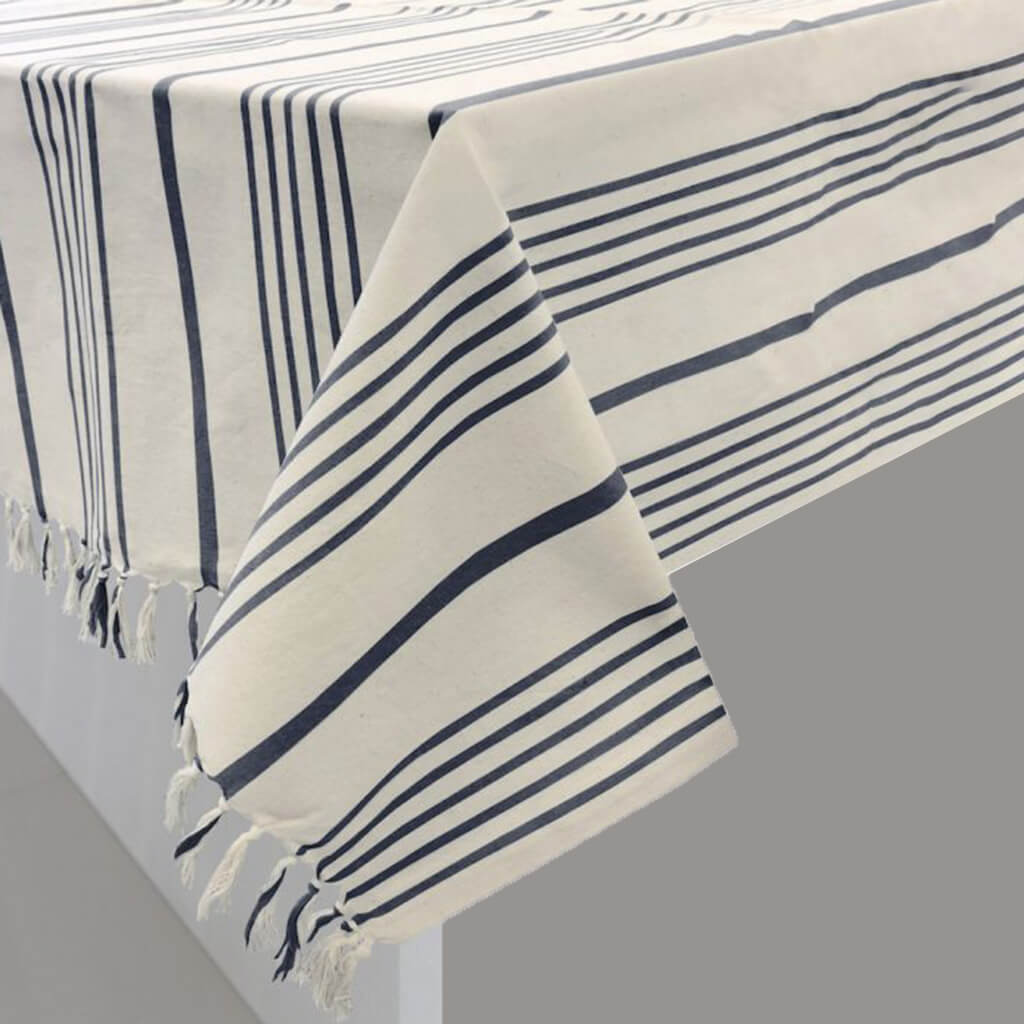 Soft Stripe Table Cloth Navy, 60in x 90in