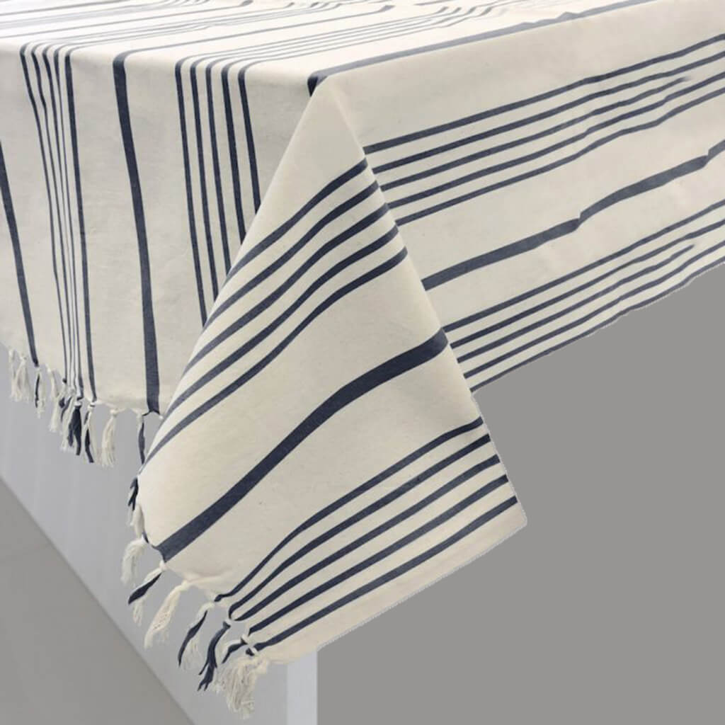 Soft Stripe Tablecloth Navy, 60in X 12in