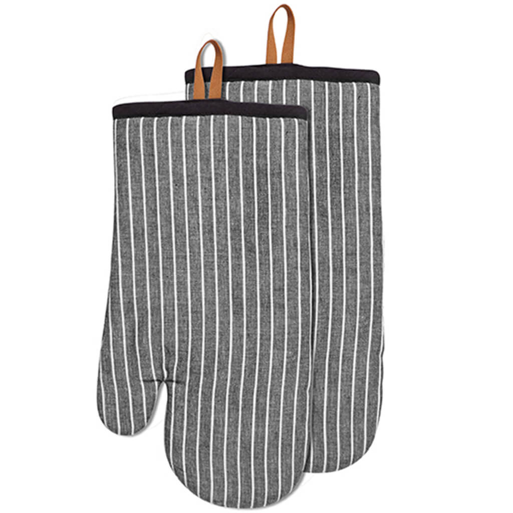 Chambray Stripe Ove Mitten Set of 2, Black