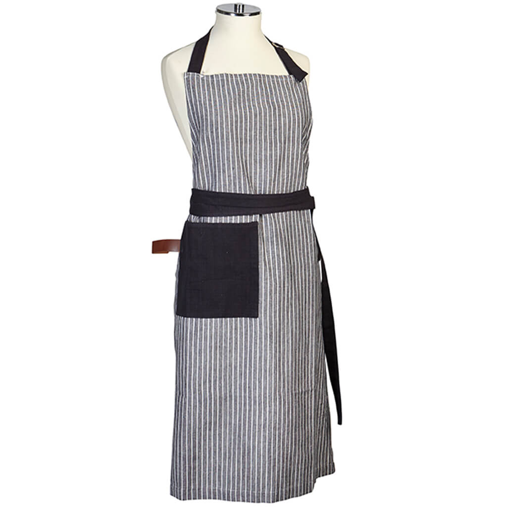 Chambray Stripe Ajustable Apron Black, 26in x 37in