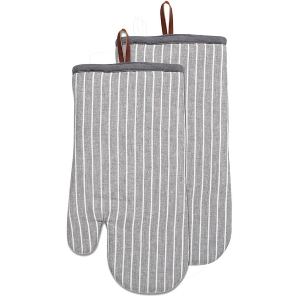 Chambray Stripe Ove Mitten Set of 2, Charcoal