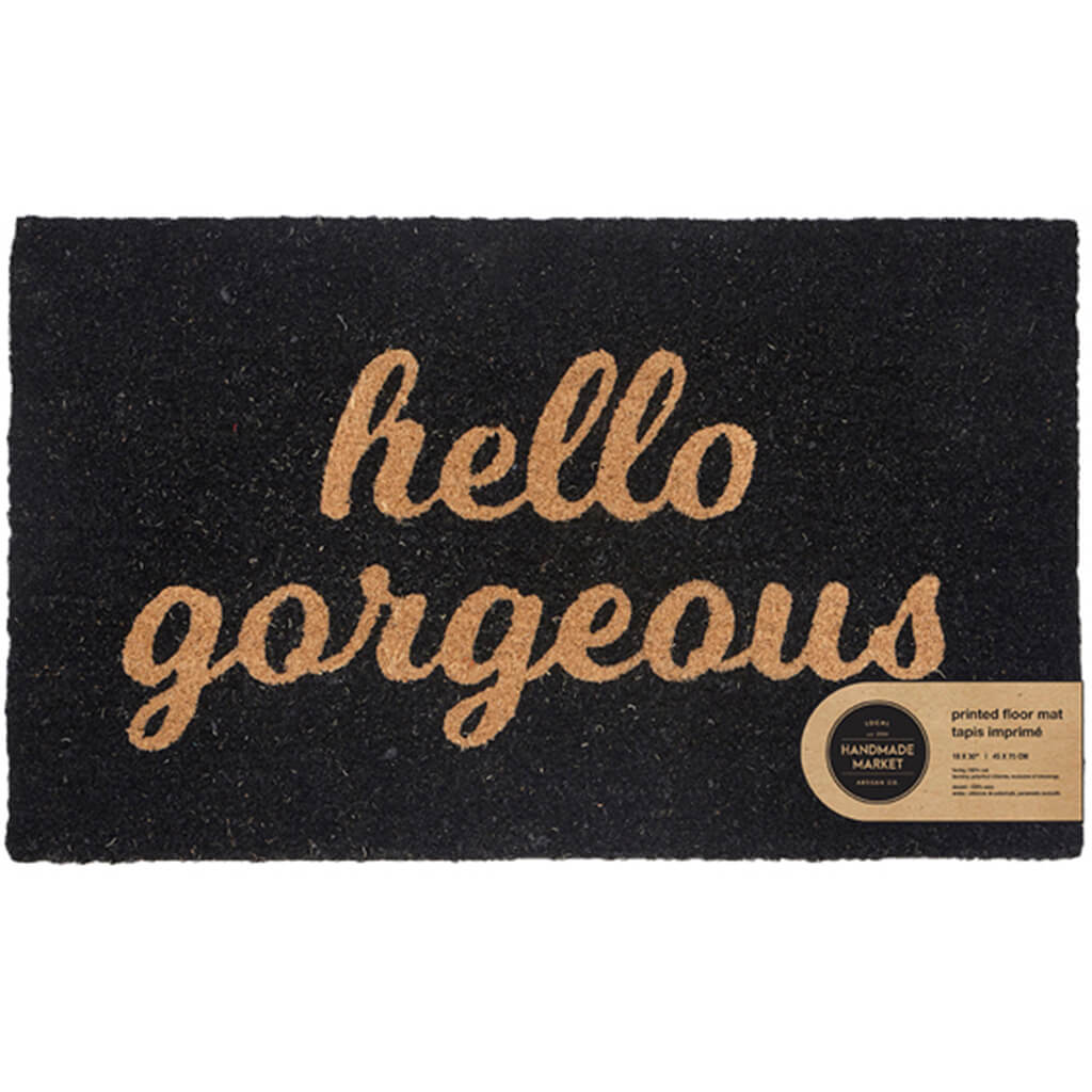 Hello Gorgeous Printed Coir Mat Black, 18in x 30in