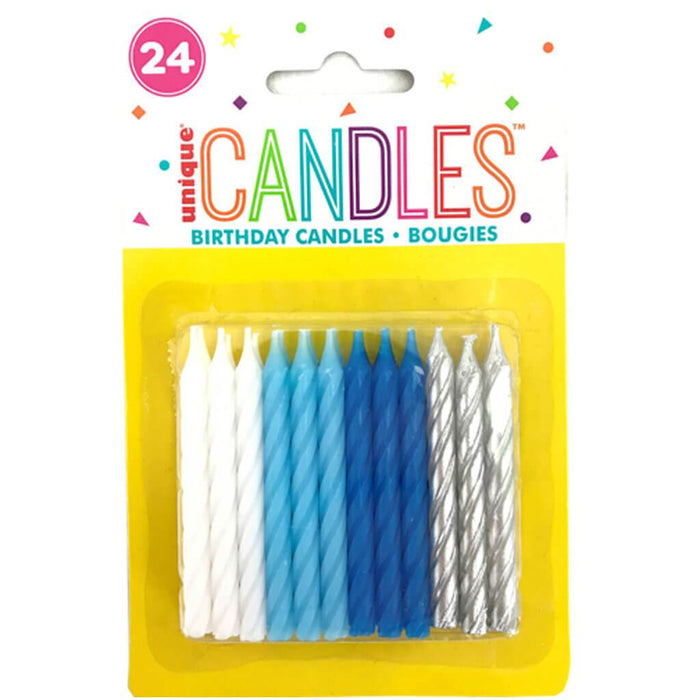 Blue, White & Silver Spiral Birthday Candles 24ct