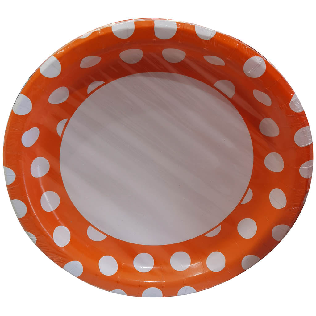 Pumpkin Orange Dot Plate 9in 8ct