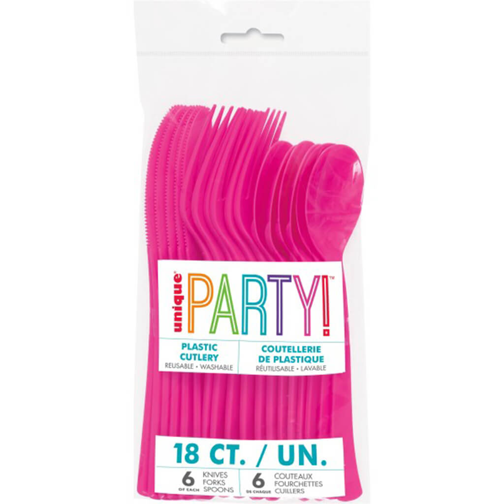 Neon Pink Assorted Cutlery, 18ct