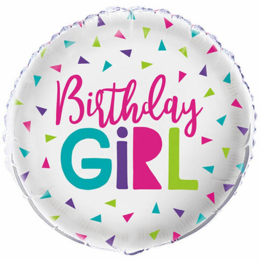 Confetti Birthday Girl Round Foil Balloon 18in