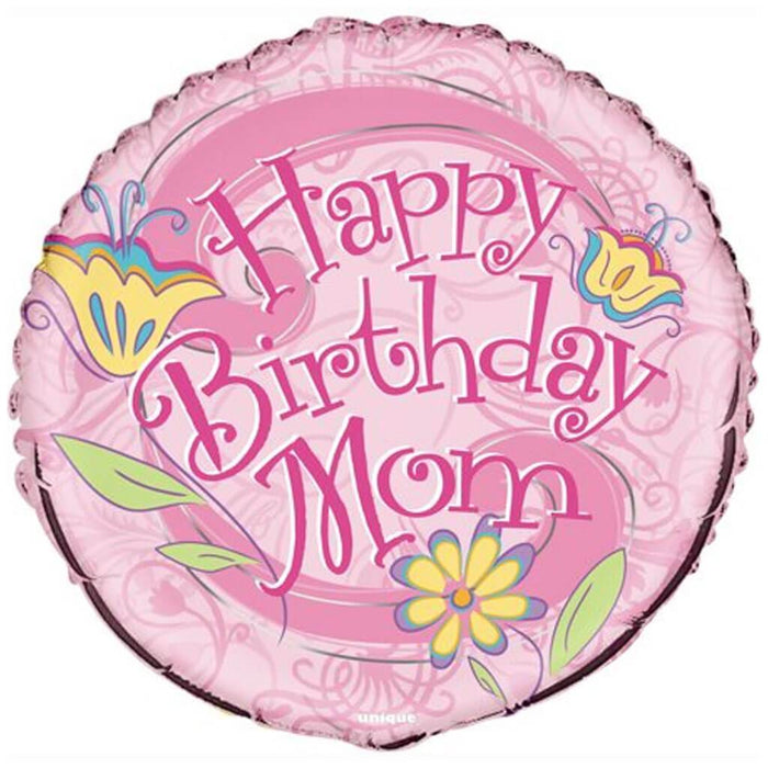Floral Birthday Mom Round Foil Balloon 18in
