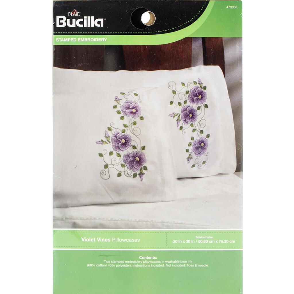 Violet Vines Embroidery Pillowcase Pair 20in x 30in