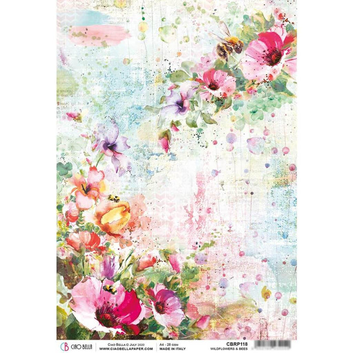 Rice Paper Sheet Wildflowers & Bees, Microcosmos