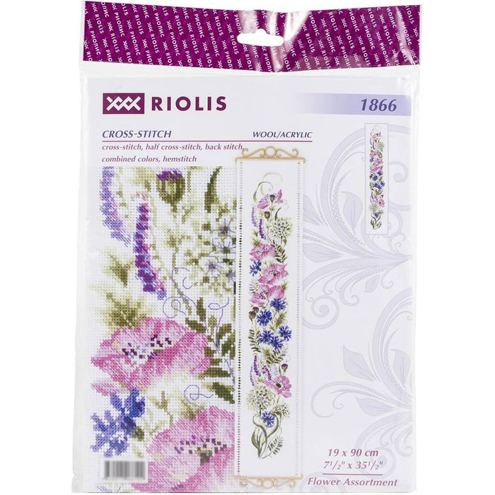 Cross Stitch Kit 7.5in x 35.5in Flower Assortment