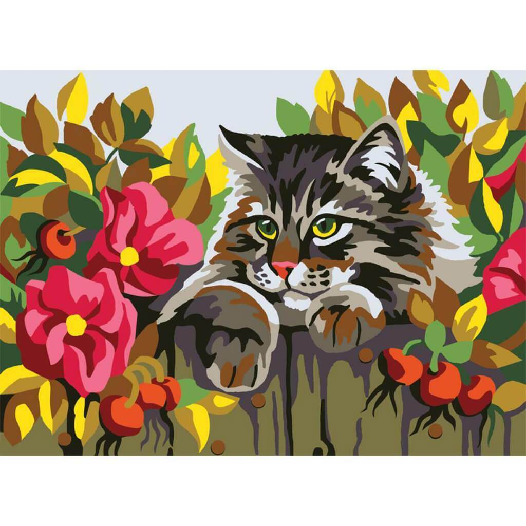 Needlepoint Printed Tapestry Canvas Cat On The Fence