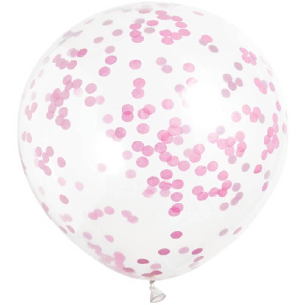 Clear Latex Balloons Pre-Filled with Hot Pink Confetti 12in 6ct