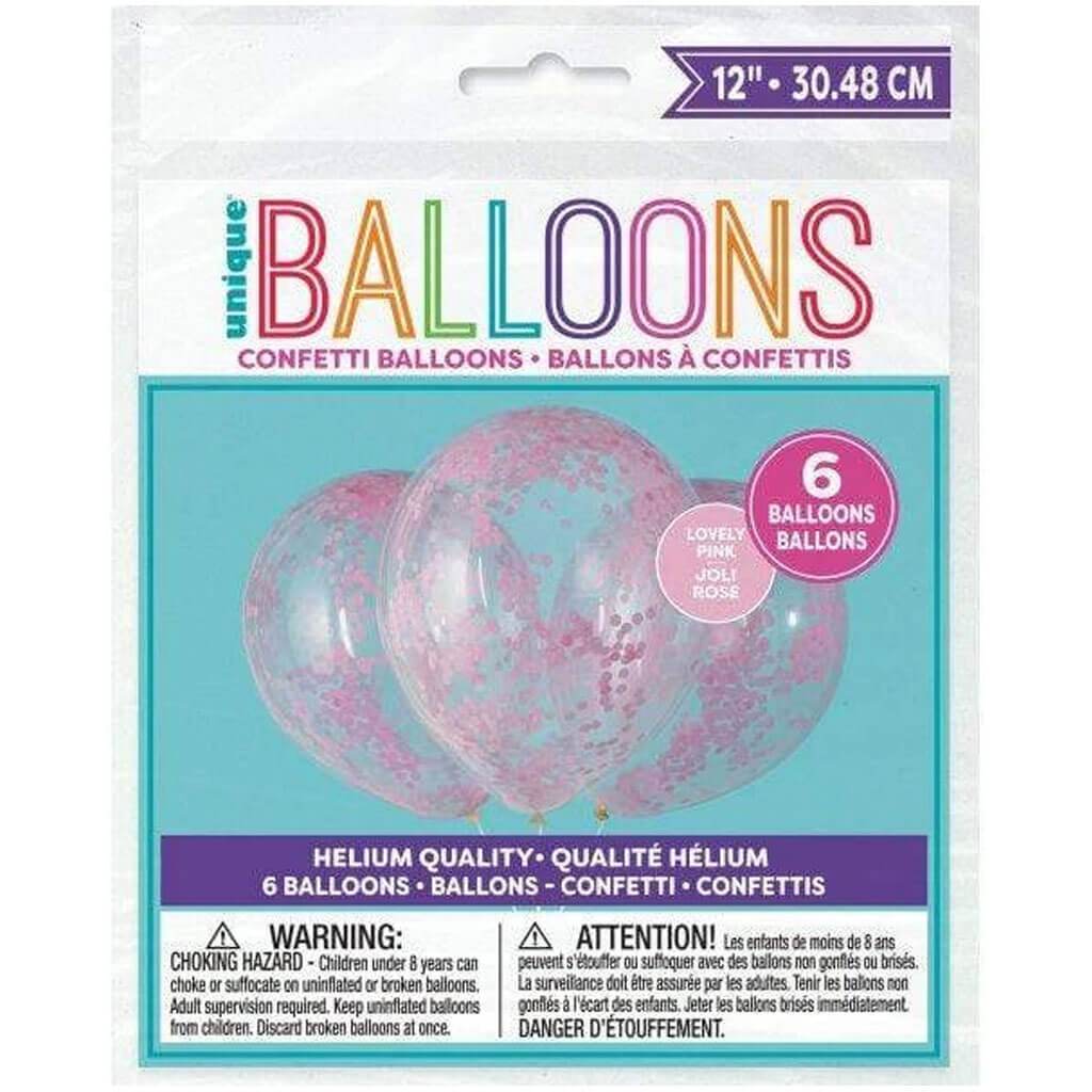 Clear with Lovely Pink Confetti Latex Balloons 12in 6ct