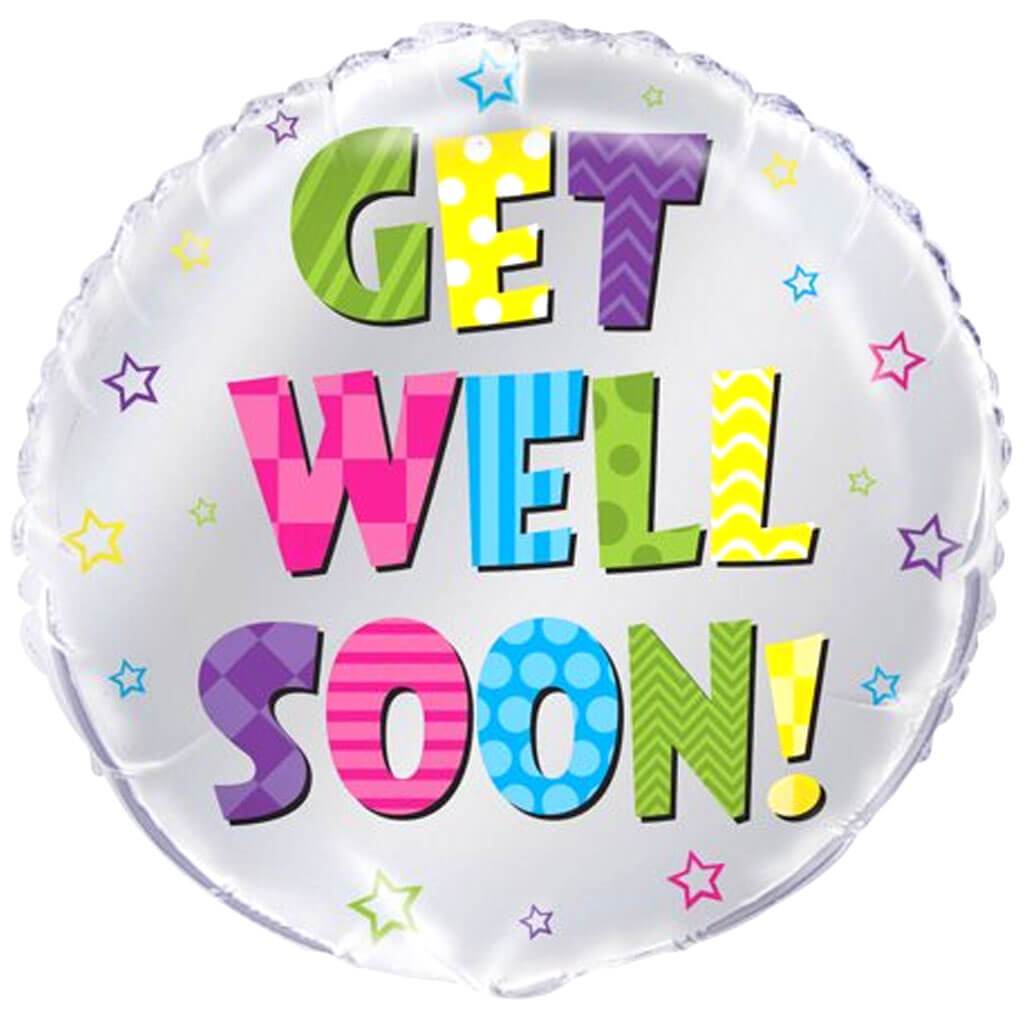 Colorful &quot;Get Well Soon!&quot; Helium Foil Balloon 18in