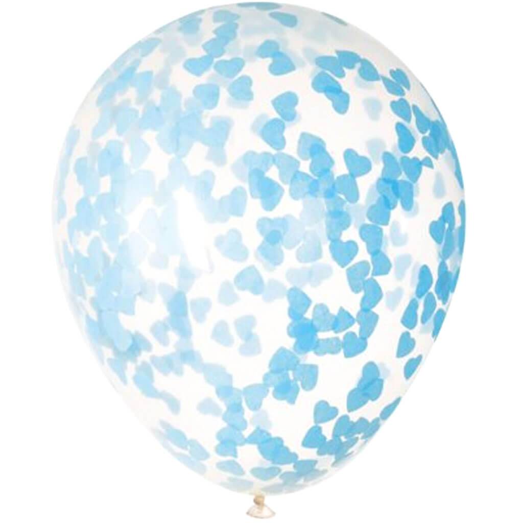 Clear Latex Balloons with Blue Heart Confetti 16in 5ct