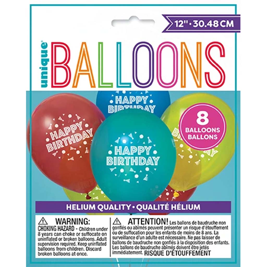 Peppy Birthday Latex Balloons Assorted 8ct 12in