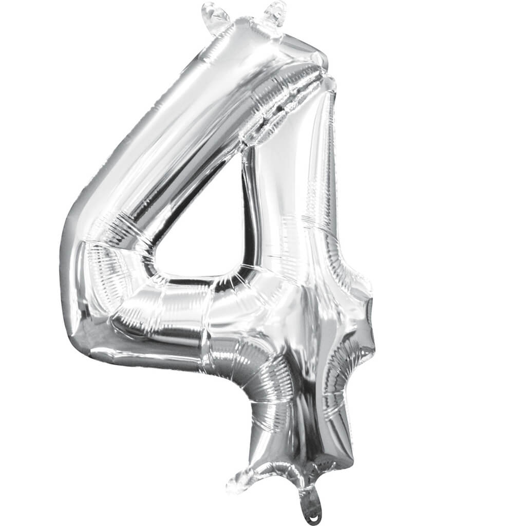 Number 4 Silver Foil Balloon, 16in