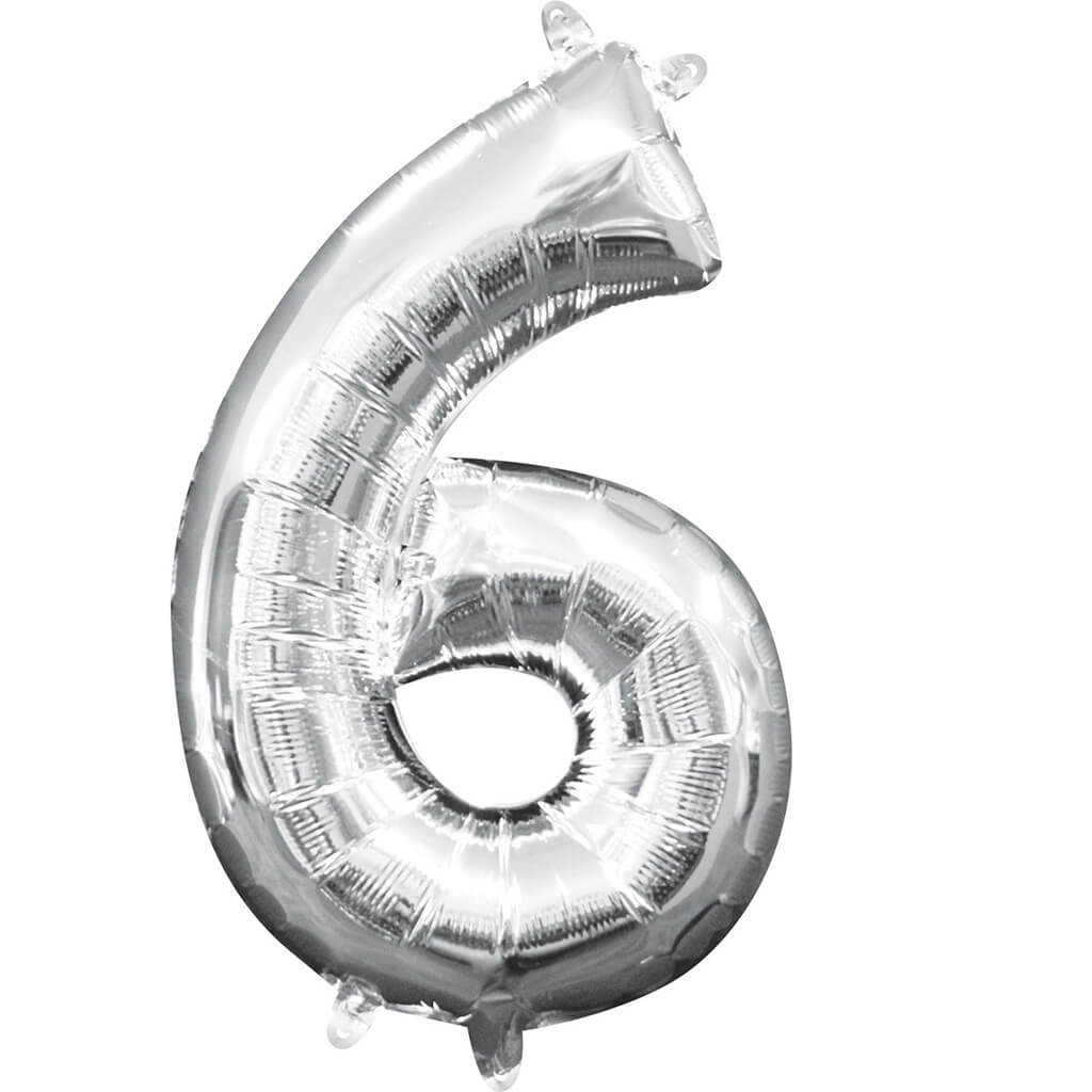 Number 6 Silver Foil Balloon, 16in