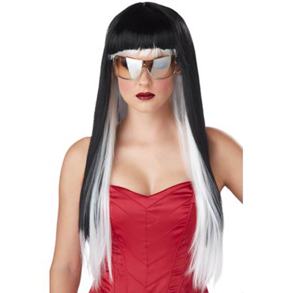 Lady Gaga Long White Black Diva Wig