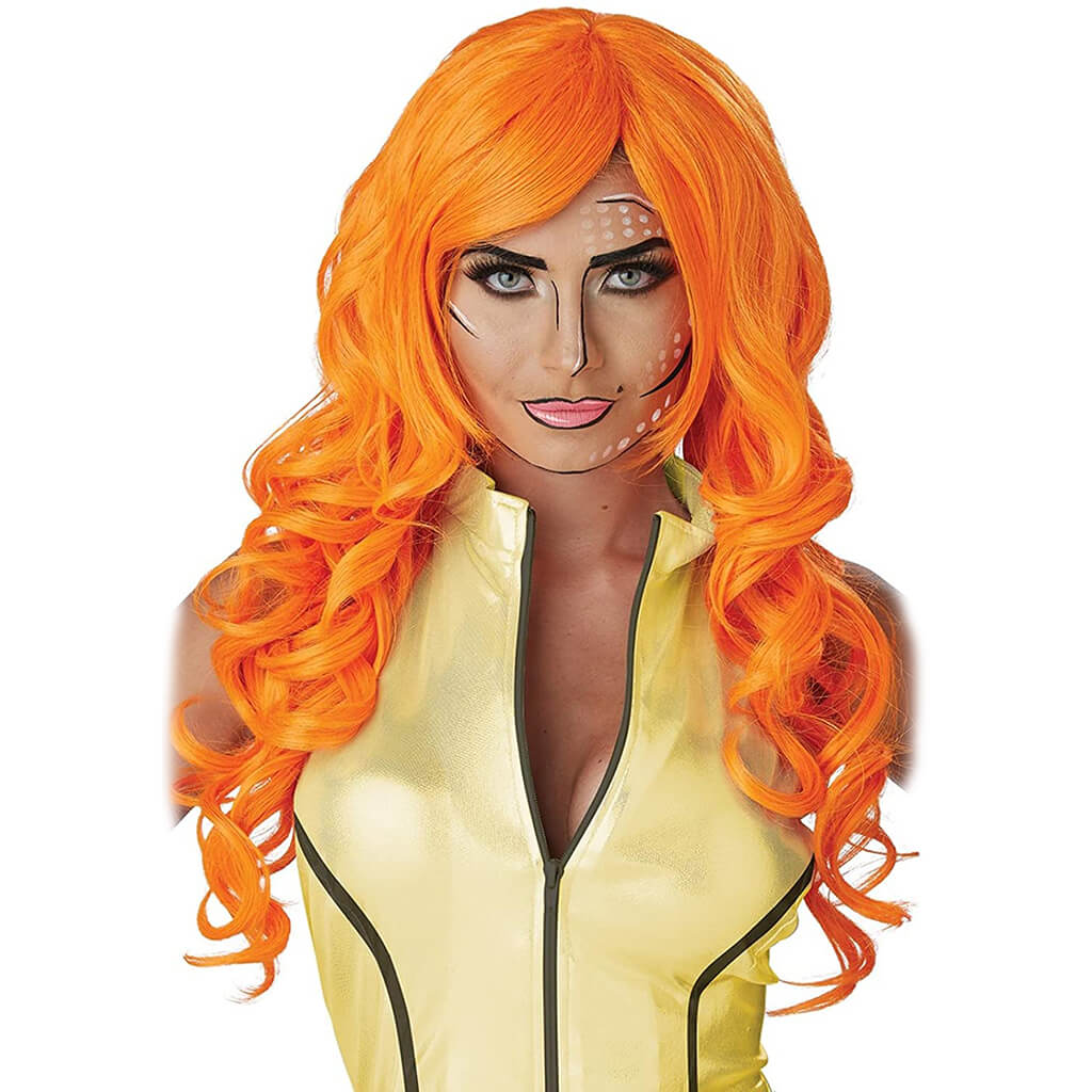 Orange Pop Art Superhero Wig