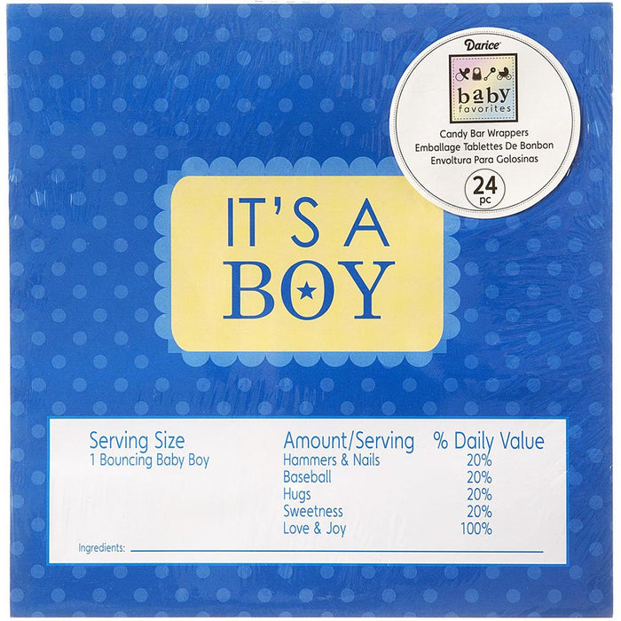 It's A Boy Blue Candy Bar Wrappers, 24pc