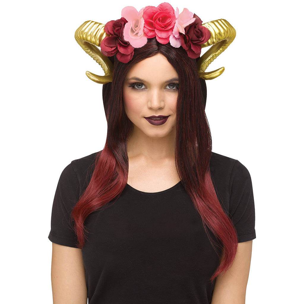 Gold Horns Red Flowers Headpiece