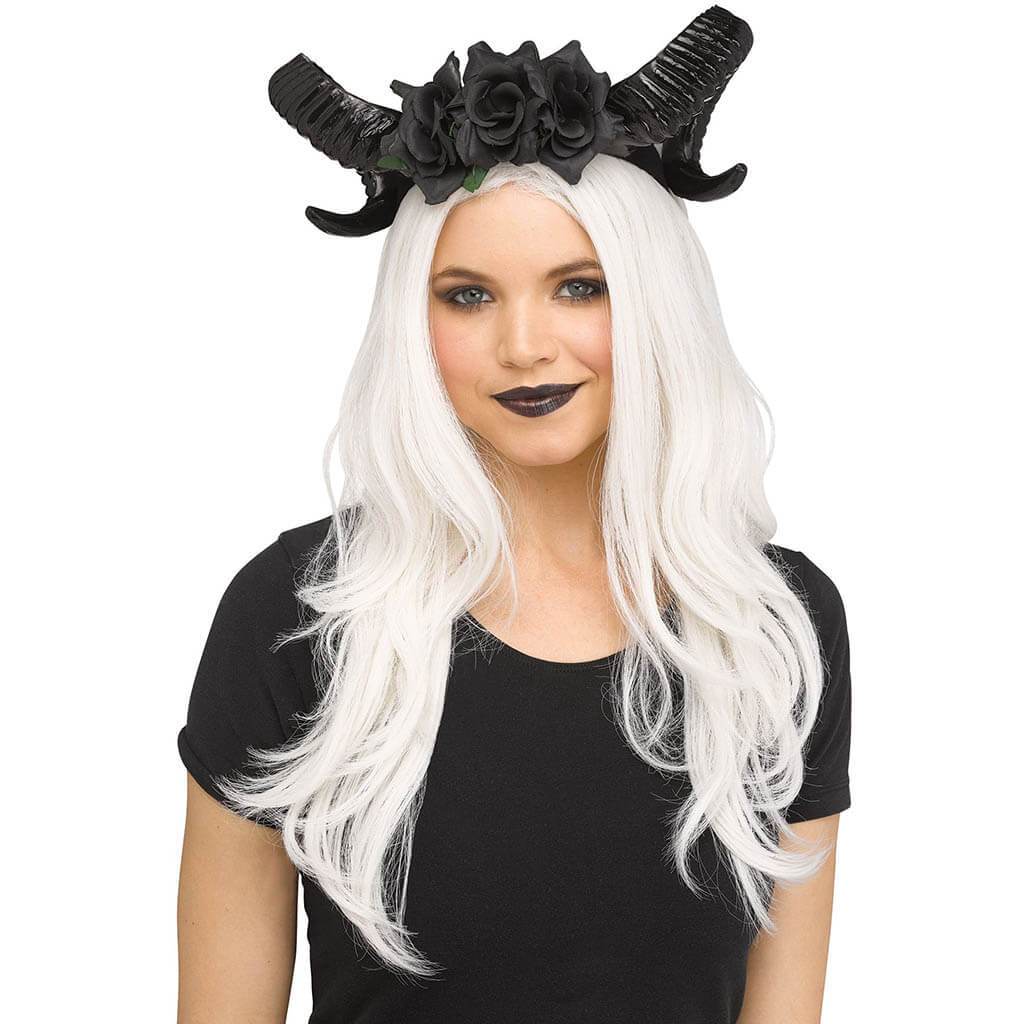 Black Horns Black Flowers Headpiece