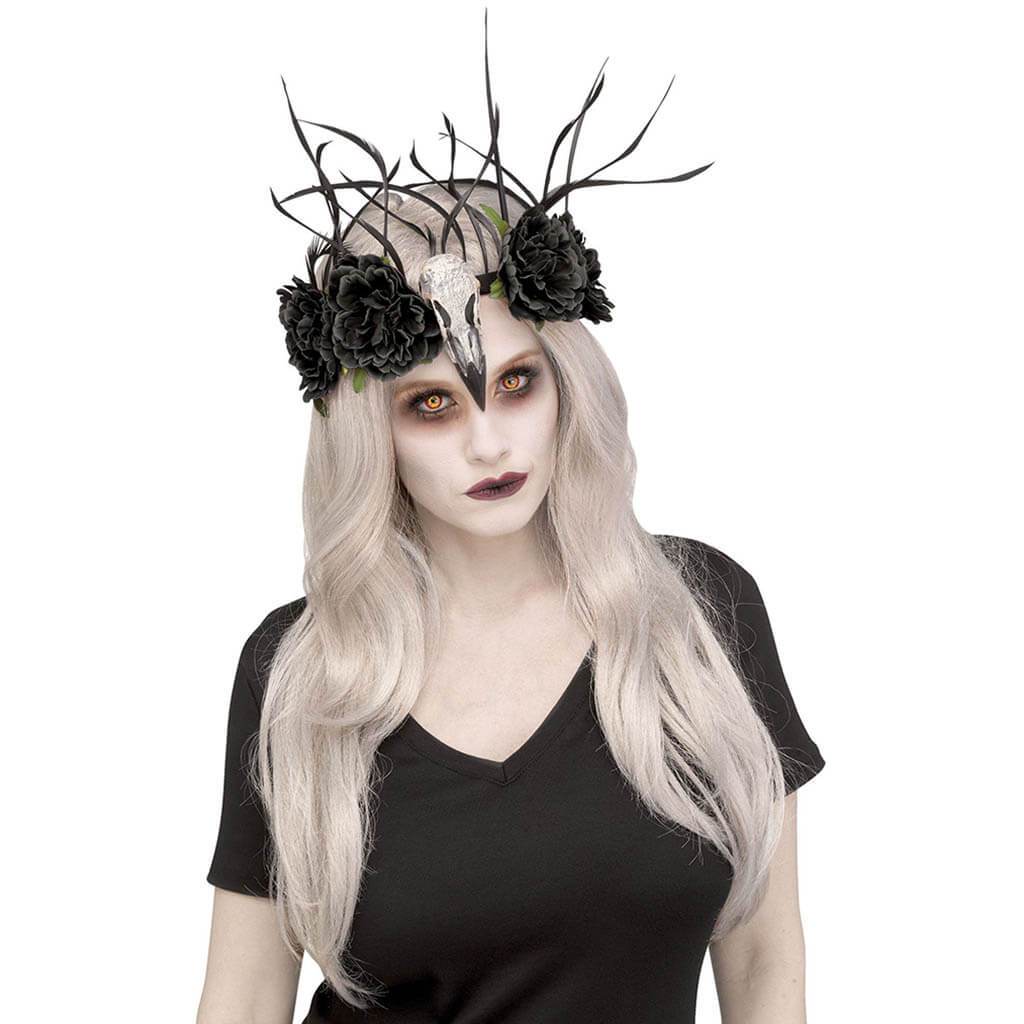 Zombie Raven Black Floral Headpiece