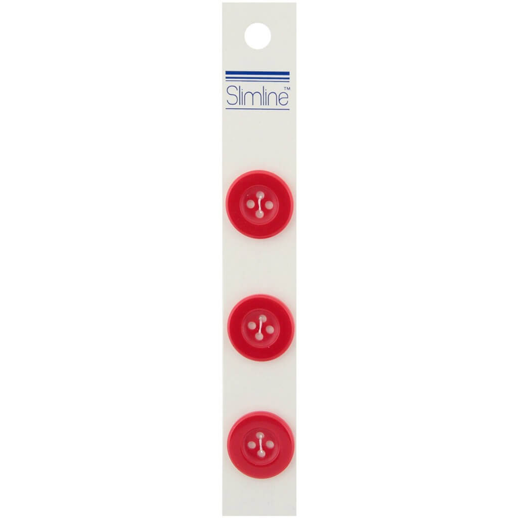 SLIMLINE BUTTONS RED 3/4IN 4-HOLE 3PC