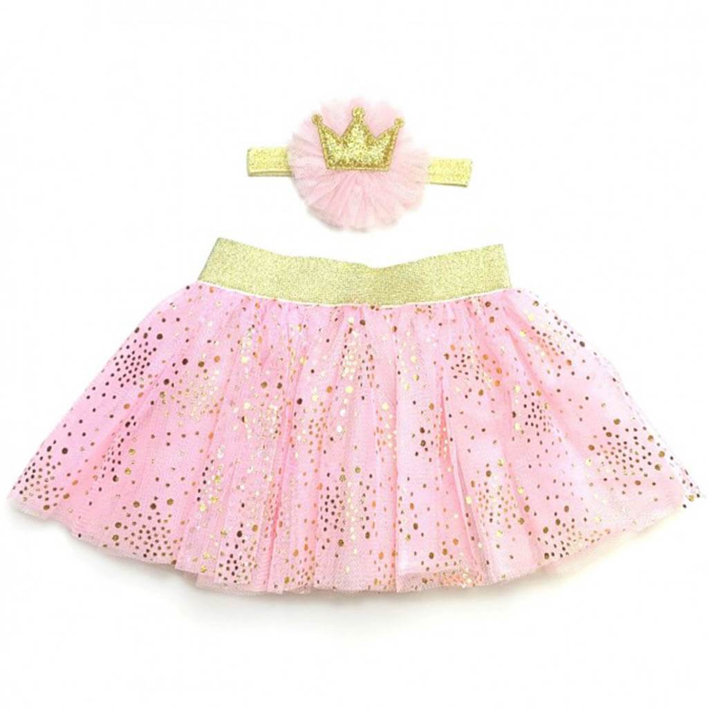 Baby Pink Gold Crown Tutu Set