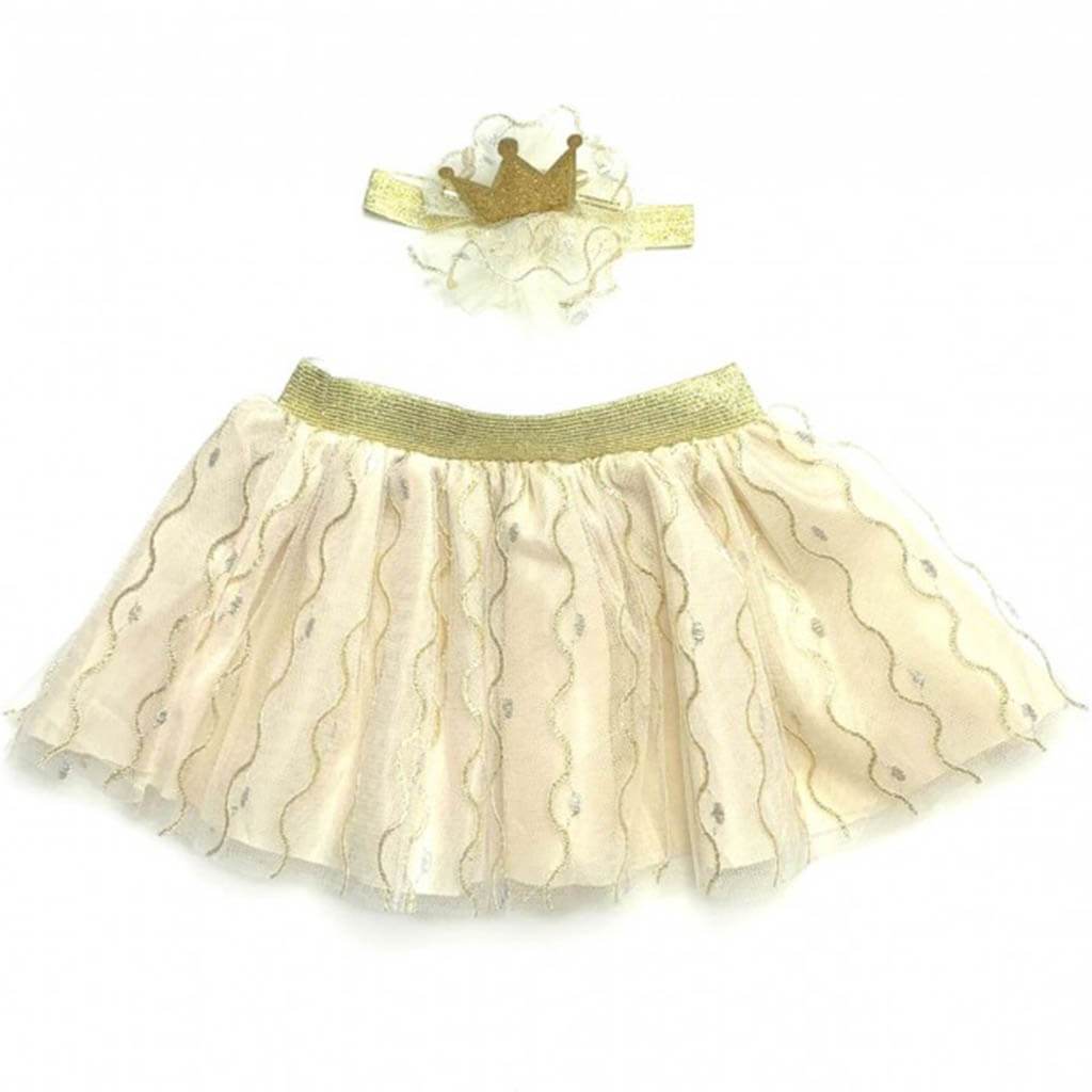 Baby Cream Gold Crown Tutu Set