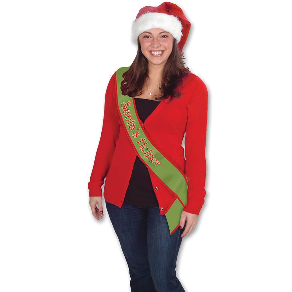 Santa&#39;s Helper Satin Sash