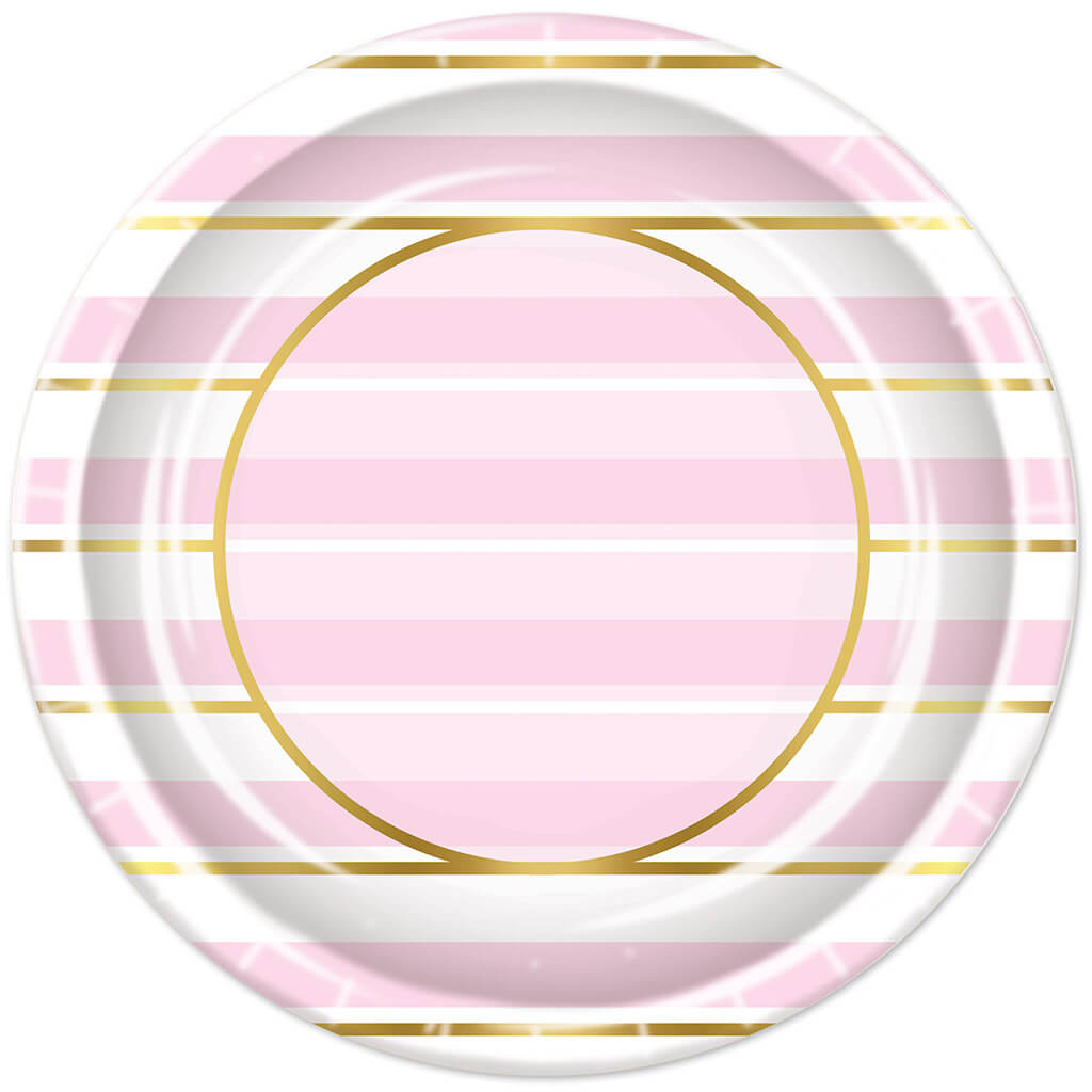 Striped Plates Pink White Gold 9in