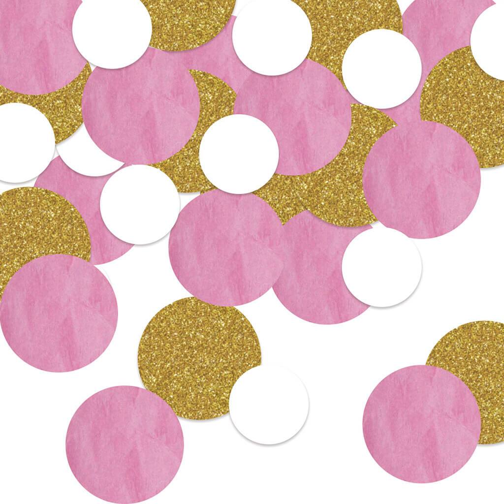 Gold, Pink, White Dot Deluxe Sparkle Confetti