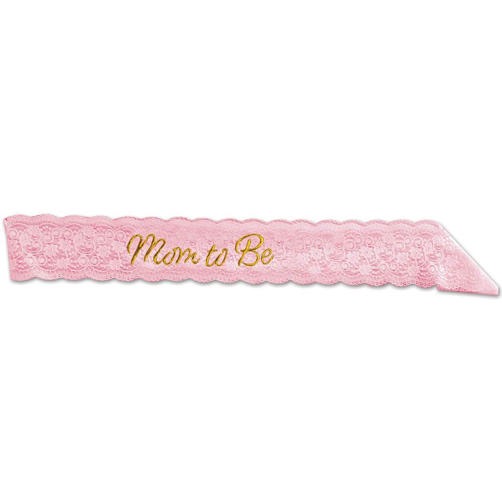 Mom To Be Lace Sash Pink