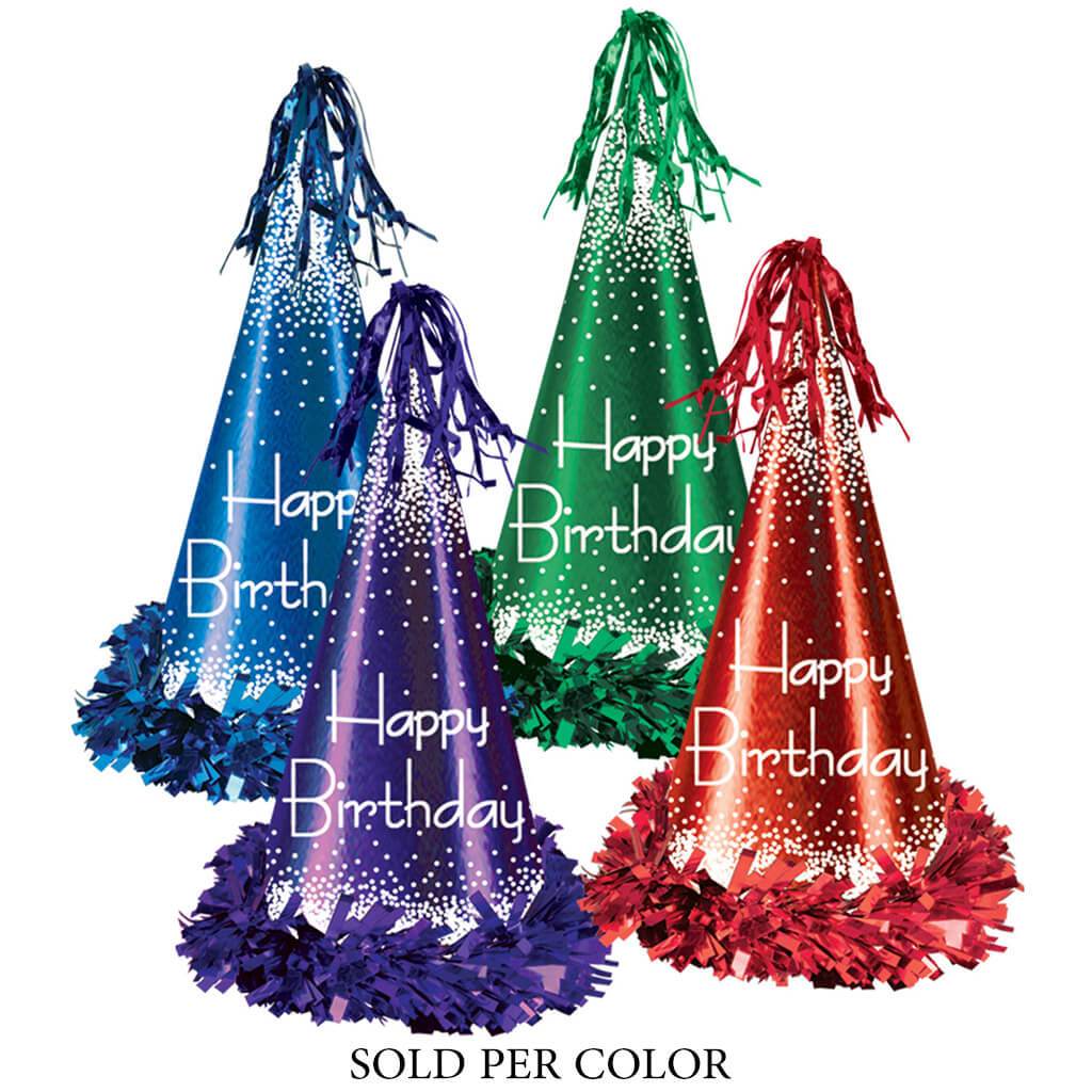 Happy Birthday Fringed Foil Party Hats