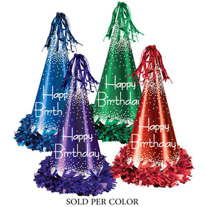Happy Birthday Fringed Foil Party Hats