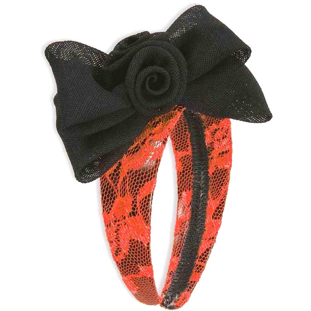 Lace Headband with Bow Neon Orange