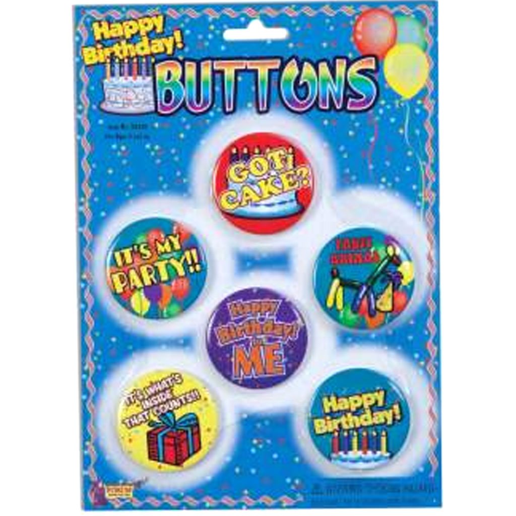 Happy Birthday Buttons Set of 6