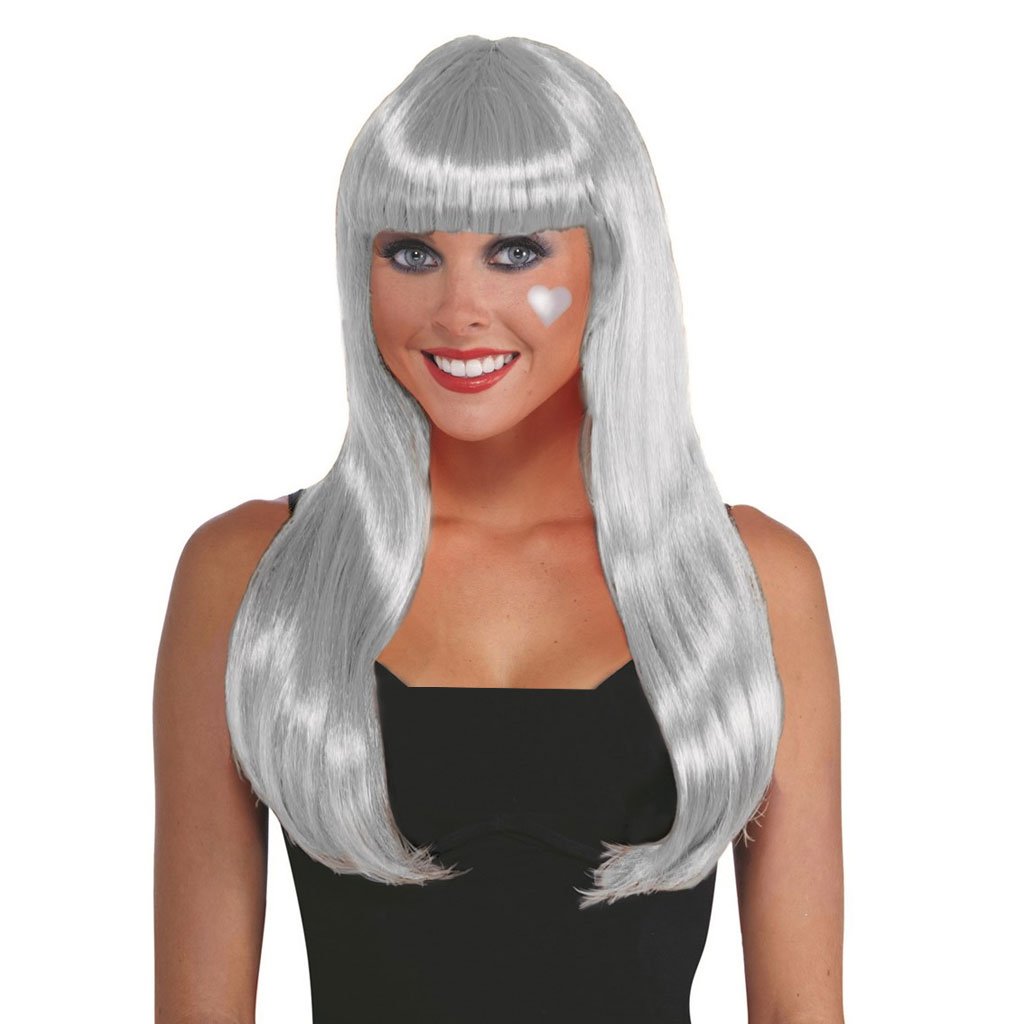 Silver Color Line Long Tinsel Wig