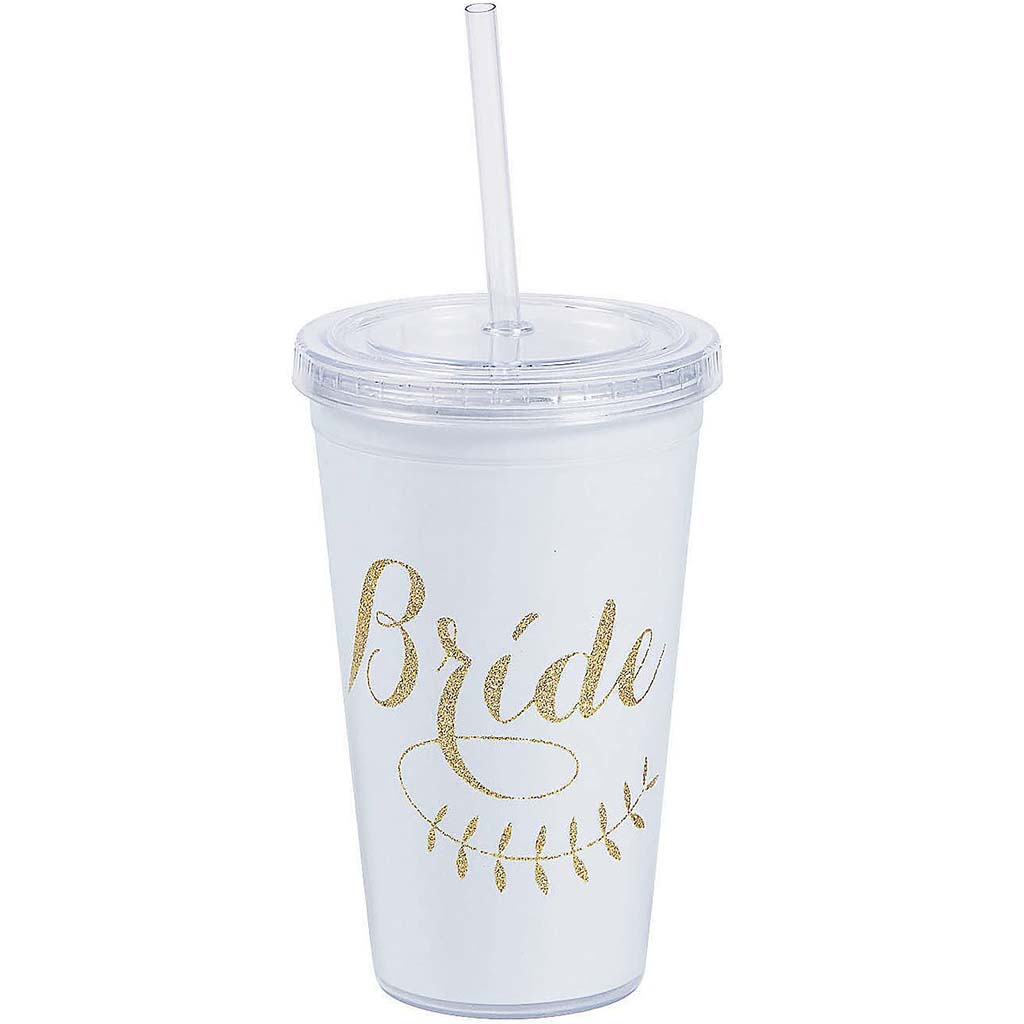 Bridal Plastic Cup with Straw, 16oz