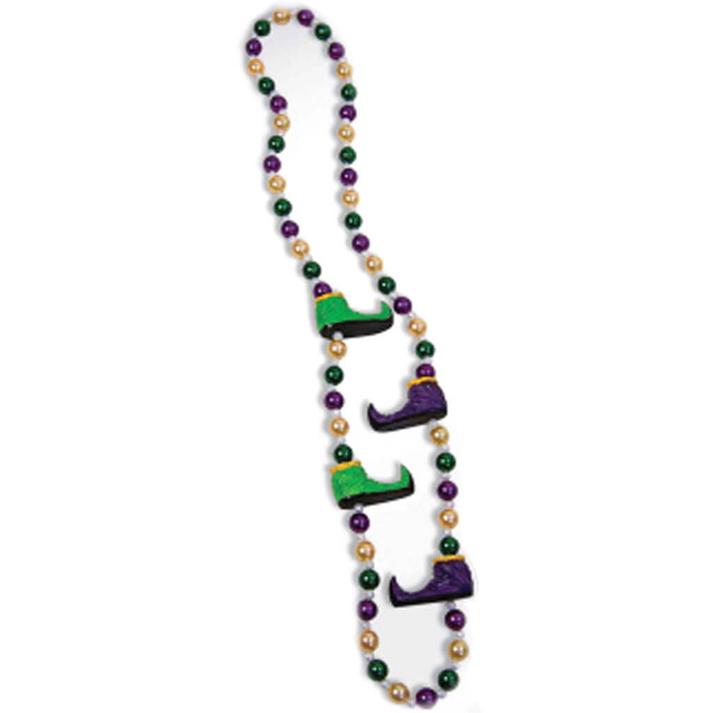 Mardi Grass Jester Shoes Beads Necklace