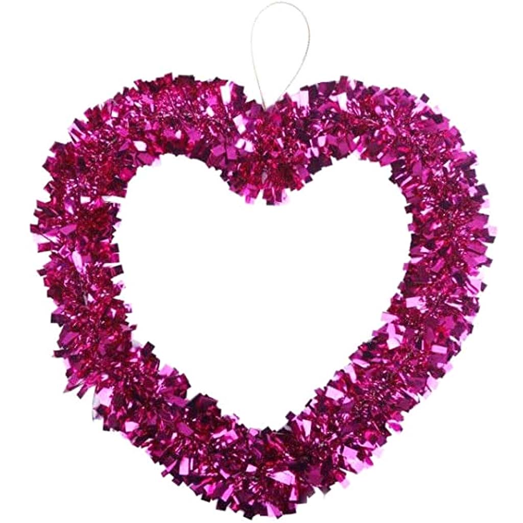 Tinsel Heart Wreath Hot Pink, 12in x 10in