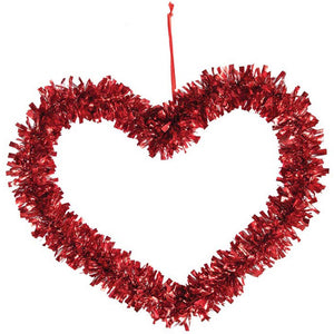 Tinsel Heart Wreath 12in x 10in, Red